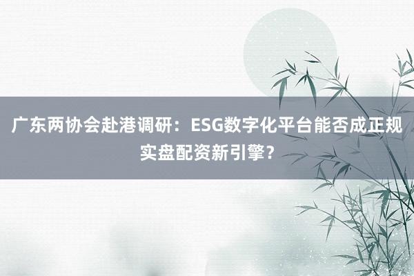 广东两协会赴港调研：ESG数字化平台能否成正规实盘配资新引擎？