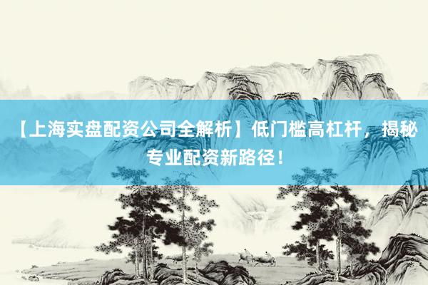 【上海实盘配资公司全解析】低门槛高杠杆，揭秘专业配资新路径！