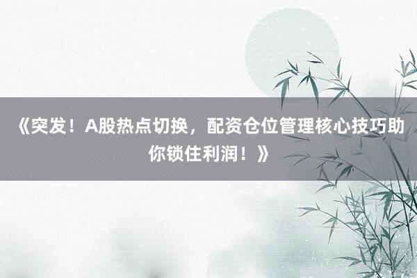 《突发！A股热点切换，配资仓位管理核心技巧助你锁住利润！》